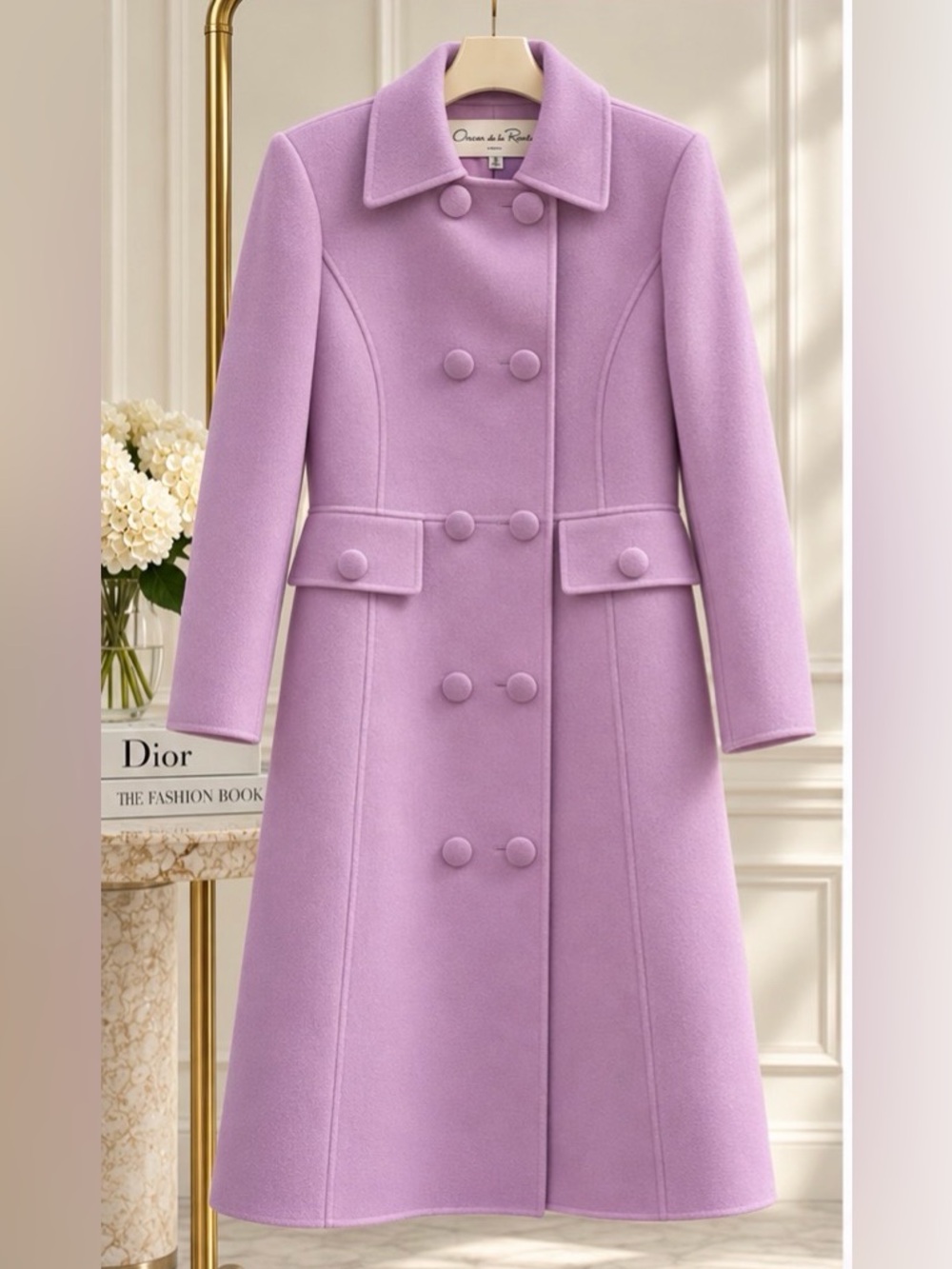 Oscar de la Renta Lavender Lilac Wool Coat Size 4 Made in Italy